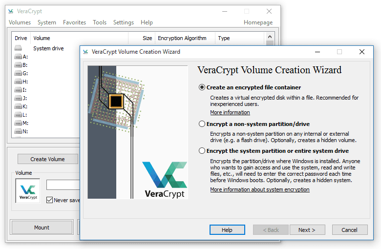 Screenshot of the VeraCrypt interface